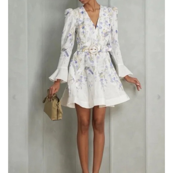 Zimmermann Cream and Purple Floral Long Sleeve Dress - Picture 1 of 14